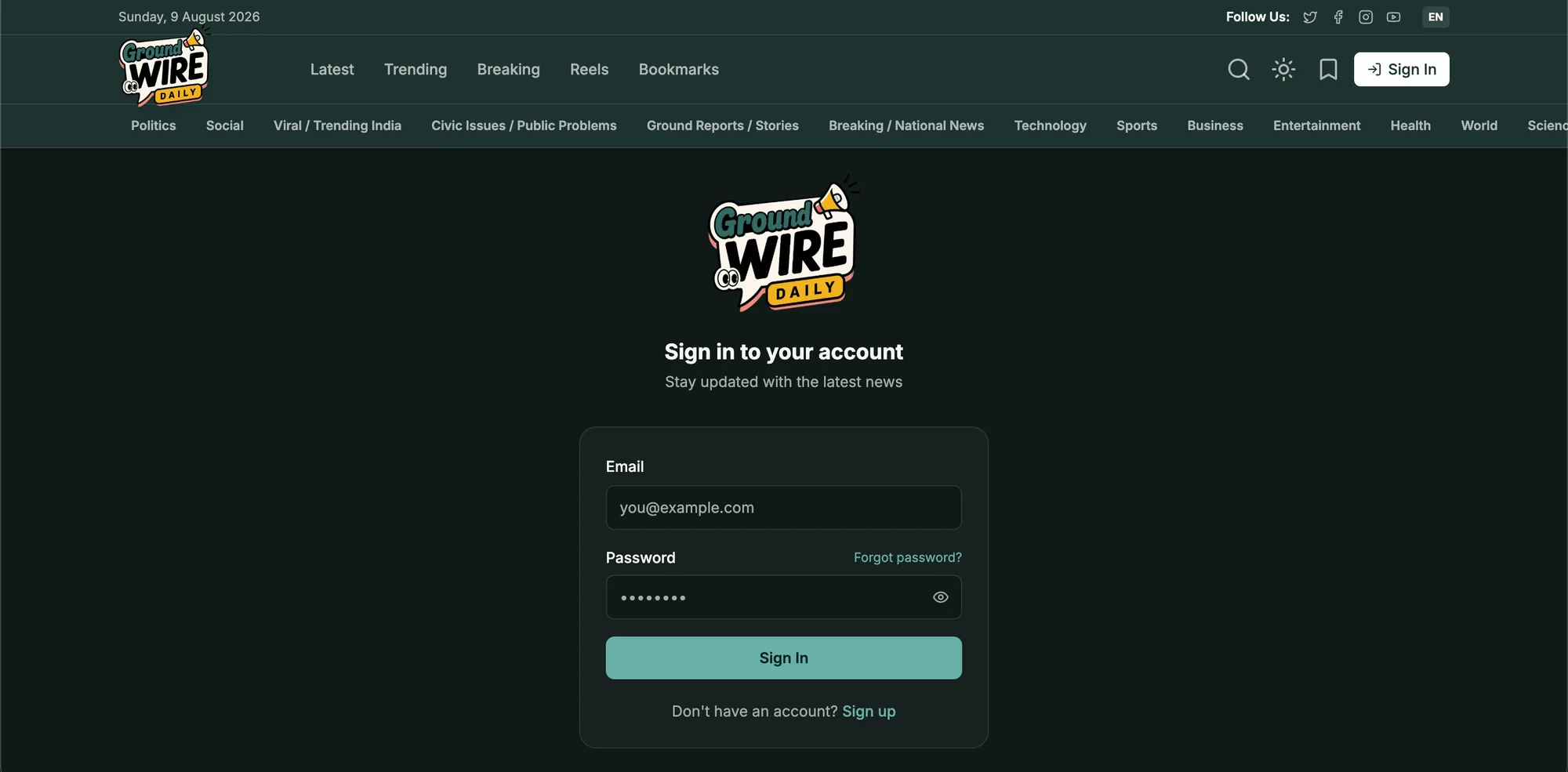 Groundwire Daily — AI-powered news publishing platform screenshot